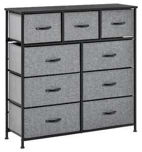 HOMCOM Cassettiera con 9 Cassetti in Tessuto Pieghevoli e Struttura in Acciaio e Legno, 100x30x100cm, Nero e Grigio