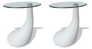 Tavolini da Caffè 2 pz Ripiano Rotondo in Vetro Bianco Lucido