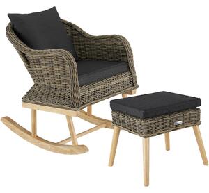 Tectake 404835 sedia a dondolo in rattan rovigo con poggiapiedi vibo - naturale