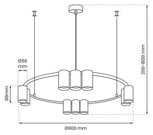 Lampadario a sospensione con filo GENESIS 10xGU10/8W/230V nero
