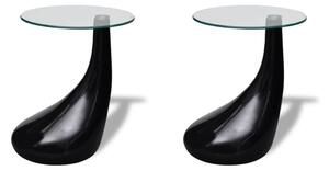 Tavolino da Caffè 2 pz Ripiano Rotondo in Vetro Nero Lucido