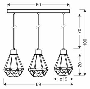 Lampadario a sospensione con filo PRIMO 3xE27/60W/230V nero/oro