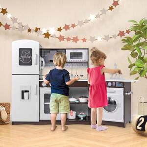 Costway Set cucina giocattolo per bambini con luci e suoni, Lavandino e accessori per 3+ anni Marrone Scuro