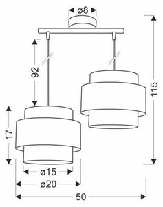 Lampadario a sospensione con filo HARE 2xE27/60W/230V grigio/cromo opaco