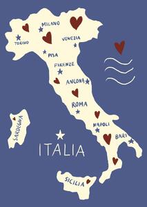 Illustrazione Italiy Map, Studio Dolci, (30 x 40 cm)