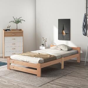 Letto in legno con testiera e rete a doghe, senza materasso, 200x90 cm,naturale