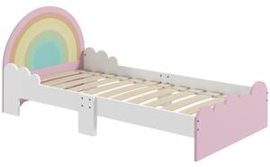 ZONEKIZ Lettino per Bambini 3-6 Anni con Sponde Laterali Anticaduta in MDF, 143x74x66 cm, Bianco e Rosa|Aosom