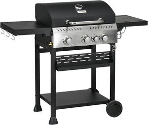 Griglia a gas - Barbecue a gas - Griglia per barbecue - Cucina esterna - Carrello per griglia - 3 bruciatori principali + 1 bruciatore laterale
