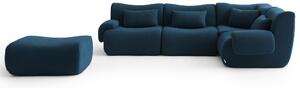 MILYSOFA SOFATIME: divano ad angolo modulare a 4 posti con chaise longue, raffinato tessuto a ricami, blu intenso