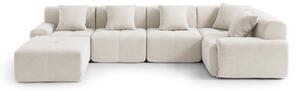 DIVANO ANGOLARE MODULARE MILYSOFA SOFAMOUS, 5 posti, con chaise longue, rivestito in tessuto di chenille color avorio