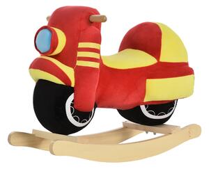 Dondolo per Bambini in Legno Moto in Peluche 60x25,5x48 cm con Suoni Rosso e Giallo