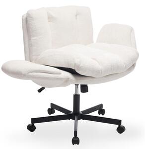 Sedia da ufficio in tessuto chenille, con seduta ampia e braccioli regolabili, color beige