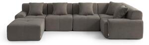 DIVANO ANGOLARE MODULARE MILYSOFA SOFAMOUS, 5 posti, con chaise longue, rivestito in tessuto di chenille, color grigio antracite