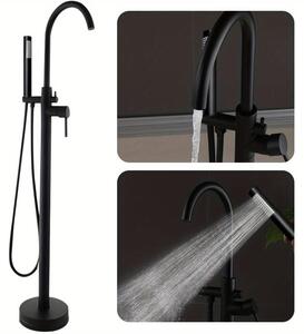 Rubinetto da bagno - Miscelatore per bagno - Termostato per bagno - Miscelatore - Doccetta a mano - Autoportante - Nero - Ottone