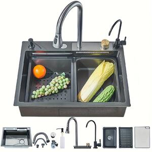 Rubinetto da cucina - Miscelatore da cucina - Rubinetto estraibile - Miscelatore - Rubinetto per lavello - Acciaio inossidabile 304 - 45 x 60 cm