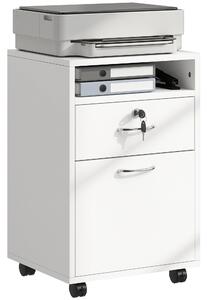 HOMCOM Cassettiera per Ufficio con 2 Chiavi, Cassetto, Armadietto e 4 Ruote Libreria Bassa in Legno Bianco, 40x35x60cm