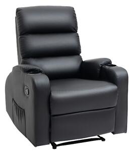 HOMCOM Poltrona Relax Reclinabile Manualmente a 165° con Poggiapiedi, Portabicchieri e Tasca in Finta Pelle, Nero | Aosom Italy