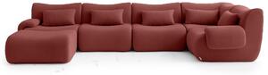 MILYSOFA SOFATIME: divano angolare modulare a 5 posti con chaise longue, raffinato tessuto a ricami, rosso terracotta