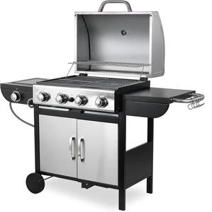 Barbecue a gas - Griglia a gas - Barbecue - Carrello per barbecue - Griglia da esterno - 4+1 piastre in acciaio inossidabile