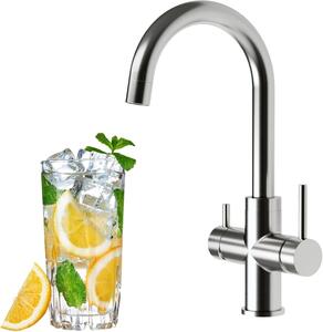 ® Rubinetto per acqua in acciaio inossidabile a 4 vie, miscelatore da cucina in acciaio inossidabile 304 massiccio, girevole a 360°, adatto per filtri per acqua e sistemi di osmosi inversa