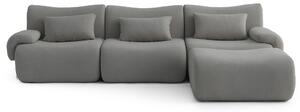 MILYSOFA SOFATIME: divano angolare modulare a 3 posti con chaise longue, raffinato tessuto bouclé, grigio nuvola