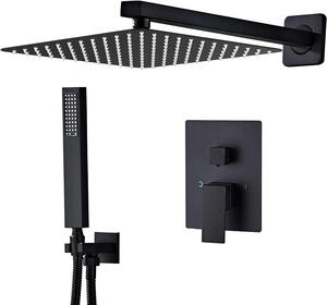 Set doccia da incasso, colore nero opaco - Doccia da incasso - Miscelatore per doccia - Miscelatore termostatico - Soffione a pioggia - 25x25 cm