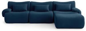 MILYSOFA SOFATIME: divano ad angolo modulare a 3 posti con chaise longue, raffinato tessuto bouclé, blu intenso