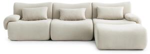 MILYSOFA SOFATIME: divano ad angolo modulare a 3 posti con chaise longue, raffinato tessuto a ricami, beige crema