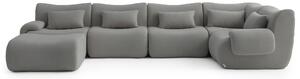 MILYSOFA SOFATIME: divano angolare modulare a 5 posti con chaise longue, raffinato tessuto a ricami, grigio nuvola