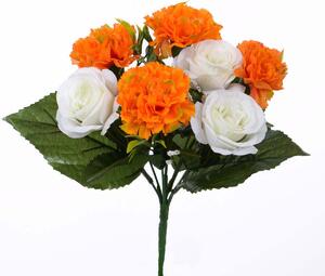 2 Bouquet Artificiali di Rose e Garofani Altezza 32 cm Arancio