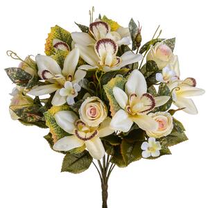Bouquet Artificiale di Orchidee e Rose Altezza 38 cm Rosa