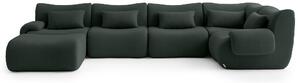 MILYSOFA SOFATIME: divano ad angolo modulare a 5 posti con chaise longue, raffinato tessuto a riccioli, verde bosco
