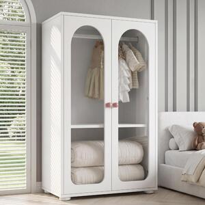 Armadio MODFU 80x50x120 cm con ante in acrilico trasparente, armadio per bambini bianco, mobile contenitore con maniglie in Vetroceramica