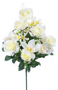Bouquet Artificiale Composto da 14 Fiori Artificiali di Rose e Orchidee Altezza 56 cm