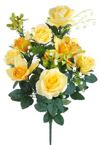 Bouquet Artificiale Composto da 14 Fiori Artificiali di Rose e Orchidee Altezza 56 cm Giallo