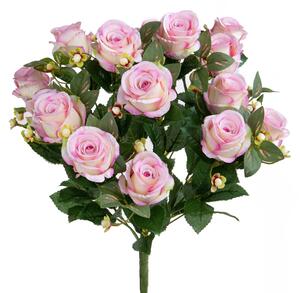 Bouquet Artificiale Rose Boccio/Hiperycum per 13 Fiori Rosa