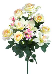 Bouquet Artificiale Composto da 14 Fiori Artificiali di Rose e Orchidee Altezza 56 cm