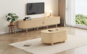 Tavolino da salotto 100 x 50 x 40 cm, 100% MDF, finitura effetto legno, forma ovale, con vano aperto per lo stoccaggio, ideale come mobile TV e tavolino da caffè