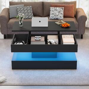 Tavolino da divano, dimensioni 100 x 50 x 42 cm, realizzato in pannello di particelle al 100%, colore nero, tavolino da divano con altezza regolabile, illuminazione a LED e spazio contenitivo nascosto