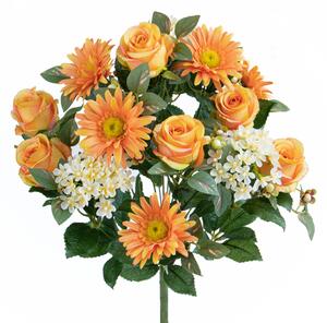 Bouquet Artificiale Rose/Gerbera per 16 Fiori Giallo