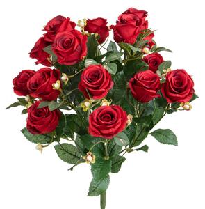 Bouquet Artificiale Rose Boccio/Hiperycum per 13 Fiori rosso