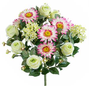 Bouquet Artificiale Rose/Gerbera per 16 Fiori Verde