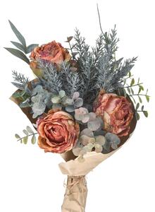 Bouquet Artificiale Romantico con Rose Altezza 30 cm Arancio