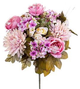 Bouquet Artificiale Composta da Rose e Dalie Altezza 34 cm Viola