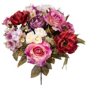 Bouquet Artificiale Composta da Rose e Ortensie Altezza 34 cm Viola