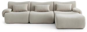 MILYSOFA SOFATIME: divano angolare modulare a 3 posti con chaise longue, raffinato tessuto a ricami, beige pietra