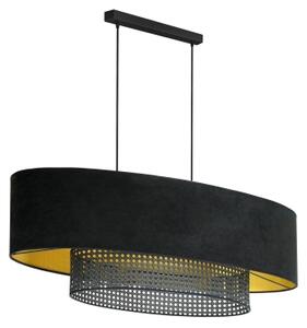 Duolla - Lampadario a sospensione con filo DOUBLE OVAL RATTAN 2xE27/15W/230V nero/rattan