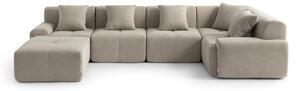 DIVANO ANGOLARE MODULARE MILYSOFA SOFAMOUS, 5 posti, con chaise longue, rivestito in tessuto beige effetto mélange