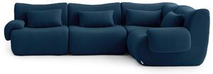 DIVANO ANGOLARE MODULARE MILYSOFA SOFATIME, 4 posti, con chaise longue, rivestito in tessuto bouclé di alta qualità, colore blu intenso