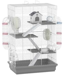 PawHut Gabbia per Criceti a 4 Livelli e 16 Tubi con Casetta, Rampa, e Accessori, in Metallo e Plastica, 47x30x70 cm, Grigio | Aosom Italy